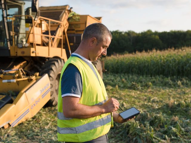 Agriculture avec un téléphone dans la main